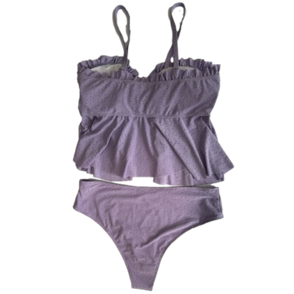 NWOT SHEIN Swim 4X Lilac Eyelet High Waisted 2pc Tankini - Picture 2 of 4